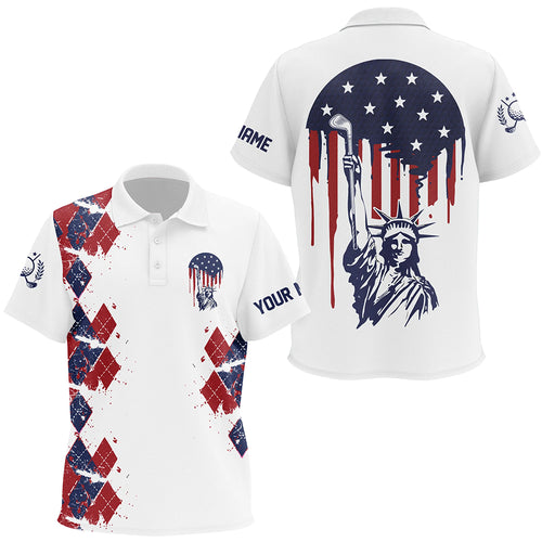 Statue Of Liberty 4Th Of July American Flag Argyle Kids Golf Polos Patriotic Golf Shirts For Kid LDT0476