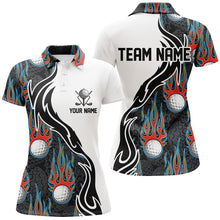 Load image into Gallery viewer, Fire Flame Golf Ball Black White Golf Polo Shirt Personalized Golf Tops For Women Golf Gifts LDT0783