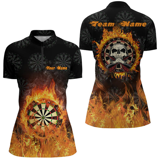 Fire Flame Skull Darts Quarter Zip Shirt Custom Darts Shirt For Women Cool Dart Jerseys LDT1029