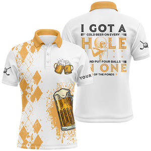 I Got A Cold Beer On Every Hole Yellow Argyle Mens Golf Polo Shirts Beer Golf Shirts For Men LDT0525