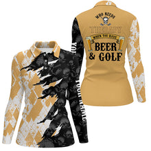 Load image into Gallery viewer, Who Needs Therapy Argyle Pattern Skull Golf Polo Shirt Drinking Beer Golf Shirts For Women LDT0540