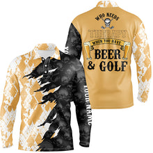 Load image into Gallery viewer, Who Needs Therapy Argyle Pattern Skull Golf Mens Polo Shirt Drinking Beer Golf Shirts For Men LDT0540