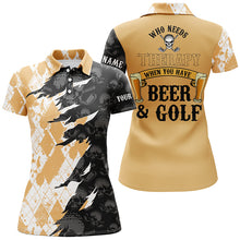 Load image into Gallery viewer, Who Needs Therapy Argyle Pattern Skull Golf Polo Shirt Drinking Beer Golf Shirts For Women LDT0540