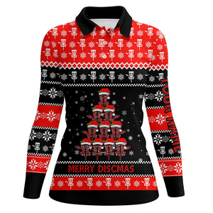 Merry Discmas All Over Print Disc Golf Polo Shirt Custom Christmas Disc Golf Tops For Women LDT0850