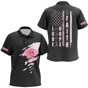 Faith Hope Love Flower Breast Cancer Awareness Unisex Polo Shirts For Kid American Flag Golf Tops LDT0261