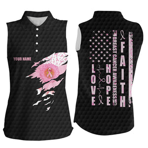 Faith Hope Love Flower Breast Cancer Awareness Womens Sleeveless Polo Shirts American Flag Golf Tops LDT0261