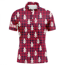 Load image into Gallery viewer, Red Checker Plaid Christmas Tree Mens Golf Polo Shirt Rustic Vintage Golf Shirts For Men LDT0584