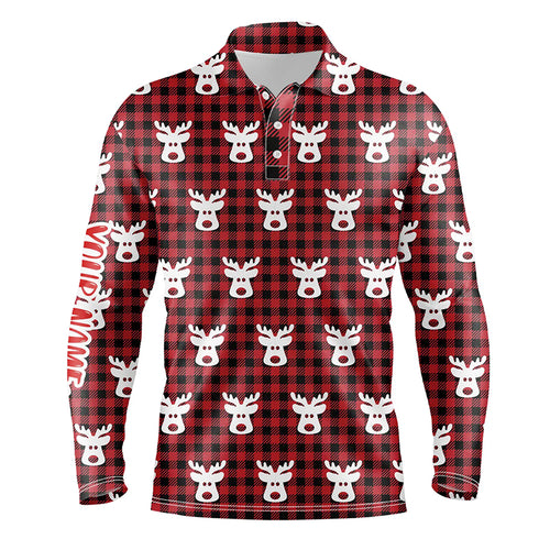 Reindeer Red Black Plaid Christmas Mens Golf Polo Shirt Golf Shirts For Men Golfer Gifts LDT0620