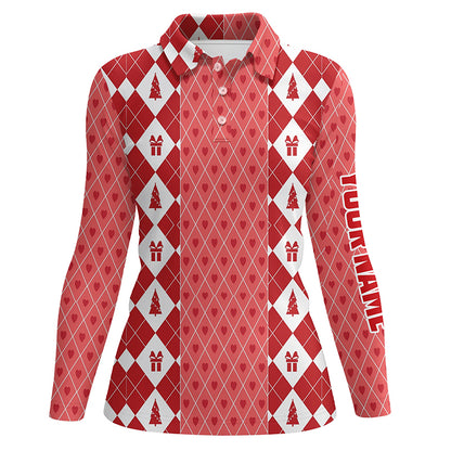 Christmas Gifts & Trees Pink Red Women Golf Polos Custom Golf Shirts For Women Cute Golf Gift LDT0641