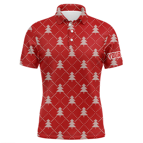 Christmas Trees Red Knitted Mens Golf Polo Shirts Argyle Golf Shirts For Men Golfer Gifts LDT0642