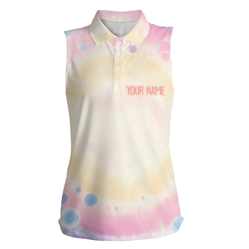 Pastel Tie Dye 3D Print Womens Sleeveless Polo Shirts Custom Name Golf Shirts For Women Golf Gifts LDT1307