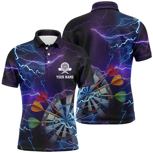 Personalized Thunder Lightning Blue Purple Darts Polo Shirt Custom Dart Jersey For Men LDT0358