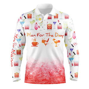 Plan For The Day Coffee Golf Cocktail Watercolor Mens Golf Polo Shirt Funny Golf Shirts For Men LDT0390