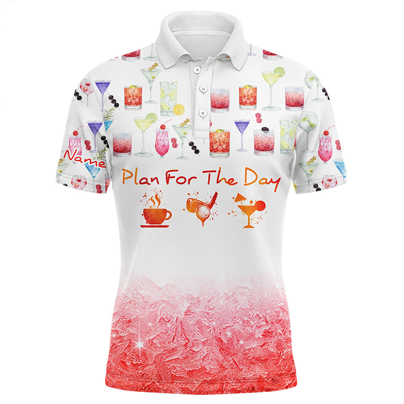 Plan For The Day Coffee Golf Cocktail Watercolor Mens Golf Polo Shirt Funny Golf Shirts For Men LDT0390