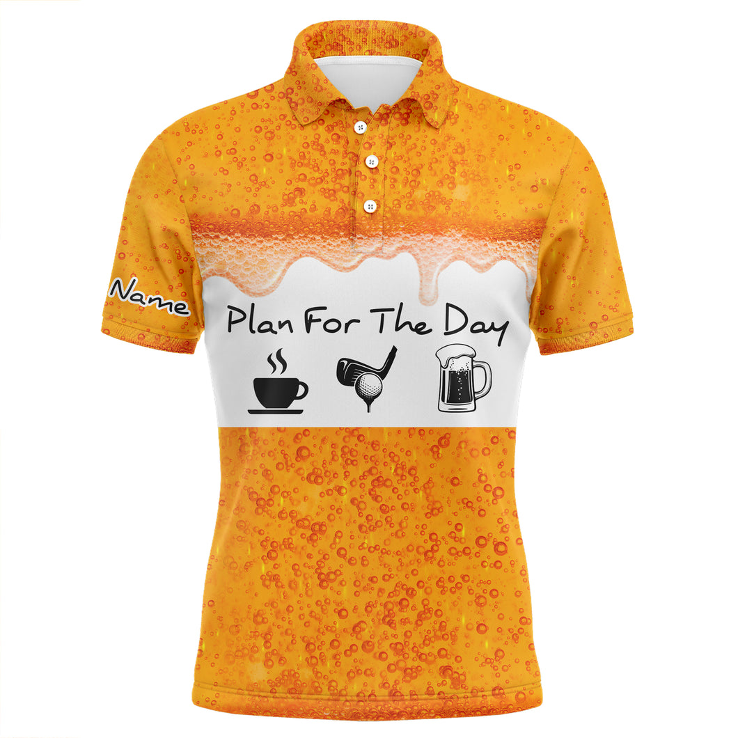 Mens Golf Polo Shirts Custom Name Beer Golf Plan Personalized Golf Shirts For Men, Golfer Gifts LDT0139