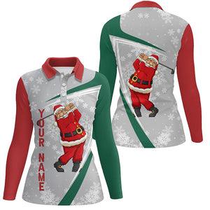 Santa Playing Golf Christmas Custom Golf Polo Shirt Snowflakes Grey Funny Golf Tops For Women LDT0942