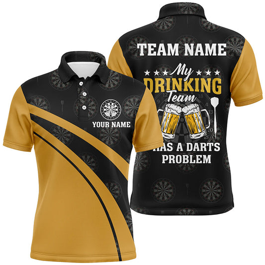 My Drinking Team Beer Darts Mens Polo Shirt Black Yellow Custom Darts Jersey For Men LDT0946