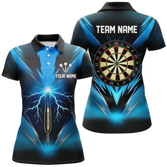 Blue Thunder Lightning Womens Darts Polo Shirt Custom Dart Shirts For Women Dart Jerseys LDT1373
