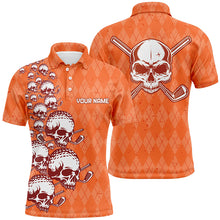 Load image into Gallery viewer, Elegant Orange Argyle Pattern Skull Mens Golf Polo Shirts Custom Halloween Golf Gifts For Men LDT0439