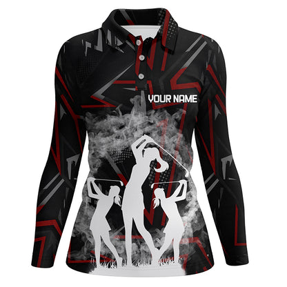 Golfers On Art Pattern Womens Polo Shirts, Custom Smoke Digital Theme Golf Shirts For Women LDT0194