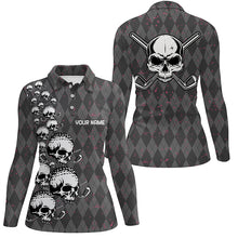 Load image into Gallery viewer, Elegant Argyle Pattern And Skull Womens Golf Polo Shirts, Black Skull Golf Shirts For Women LDT0196