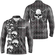 Load image into Gallery viewer, Elegant Argyle Pattern And Skull Mens Golf Polo Shirts, Black Skull Golf Shirts For Men LDT0196