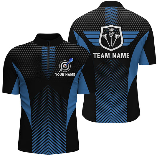 Black Blue Geometric Darts Quarter-Zip Shirt Custom Cool Darts Shirt For Men Darts Jersey LDT0779