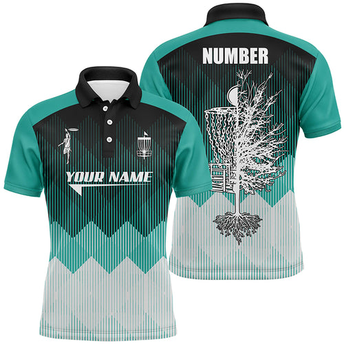 Turquoise Geometric Pattern Mens Disc Golf Polo Shirt Personalized Disc Golf Tops For Men Golf gifts LDT1010