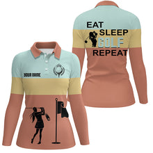 Load image into Gallery viewer, Eat Sleep Golf Repeat Womens Polo Shirts, Customized Colorful Vintage Golf Shirts For Women LDT0216