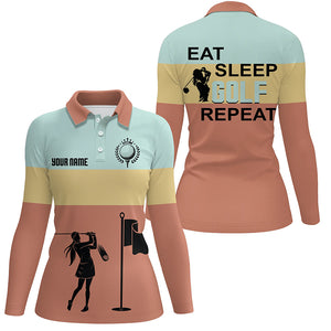 Eat Sleep Golf Repeat Womens Polo Shirts, Customized Colorful Vintage Golf Shirts For Women LDT0216