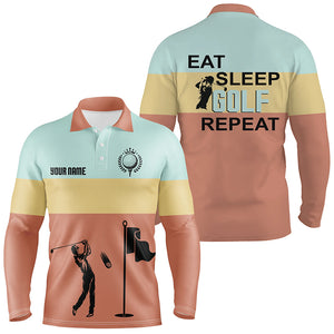 Eat Sleep Golf Repeat Mens Polo Shirts, Customized Colorful Vintage Golf Shirts For Men LDT0216