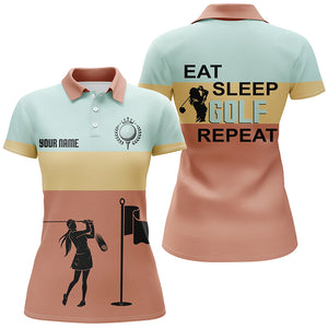 Eat Sleep Golf Repeat Womens Polo Shirts, Customized Colorful Vintage Golf Shirts For Women LDT0216