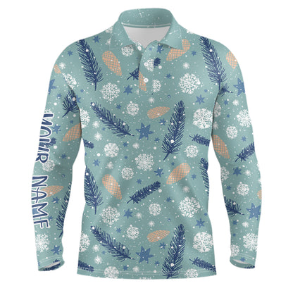 Blue Christmas Snowflakes Mens Golf Polo Shirt Xmas Golf Shirts For Men Personalized Golf Tops LDT1021