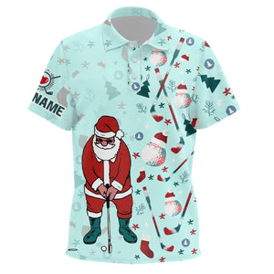 Christmas Golf Pattern Mint Kids Polo Shirts Santa Playing Golf Tops For Kid Christmas Golf Gifts LDT1025