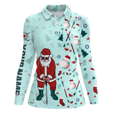 Load image into Gallery viewer, Christmas Golf Pattern Mint Womens Polo Shirt Santa Play Golf Tops For Women Xmas Golf Gifts LDT1025