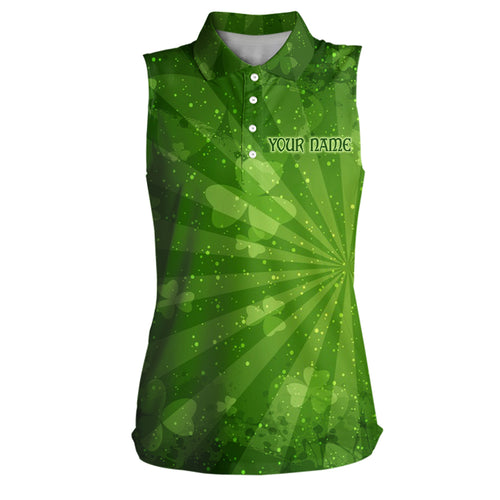 Womens Sleeveless Polo Shirt Green Clovers Halo 3d All Over Print St Patrick Day Golf Shirts For Women LDT1019