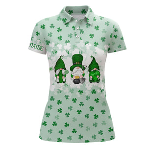 St. Patrick'S Day Watercolor Gnomes On Green Clover Womens Golf Polo Shirts Funny Golf Shirts LDT1020