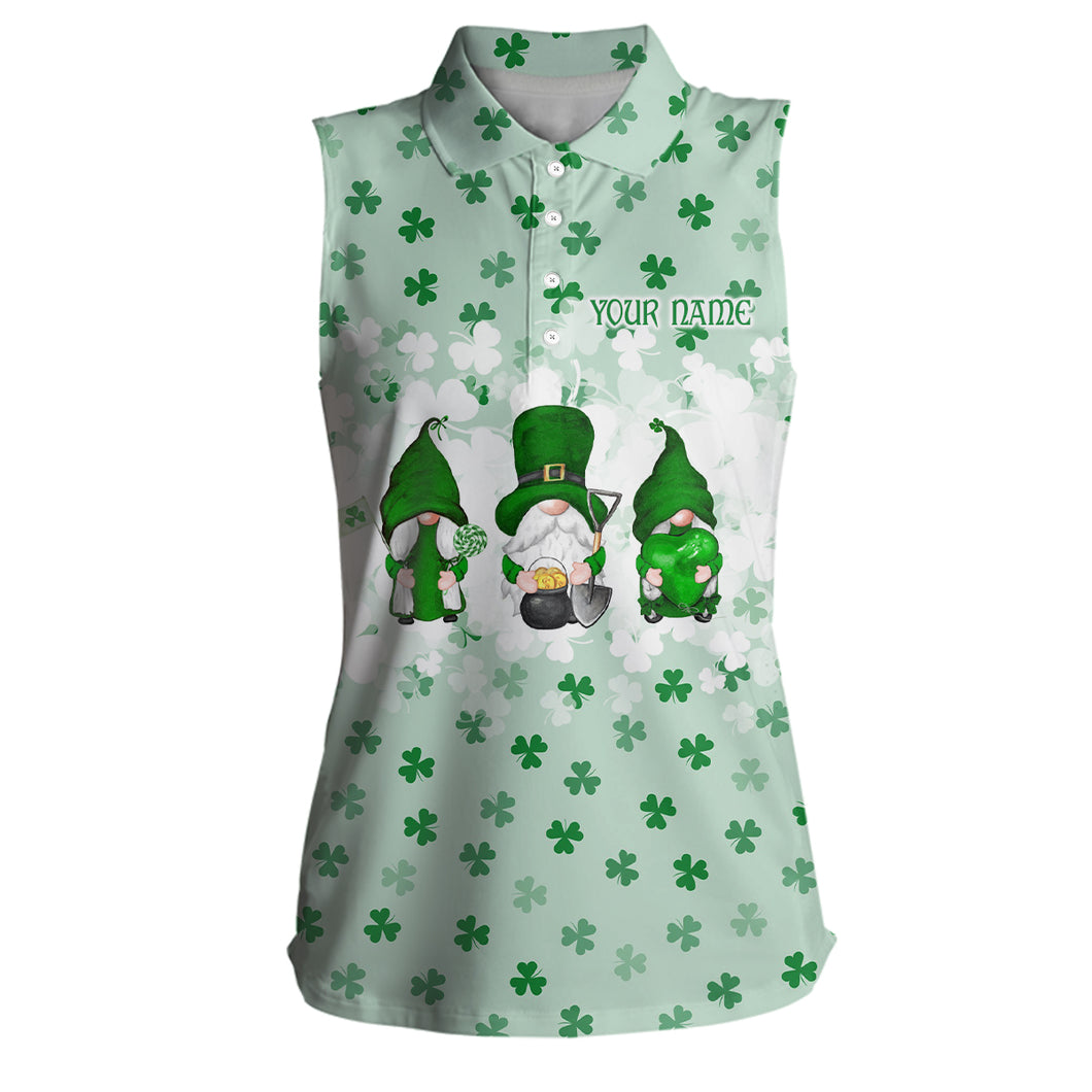 Womens Sleeveless Polo Shirts St. Patrick's Day Watercolor Gnomes On Green Clover Funny Golf Shirts LDT1020