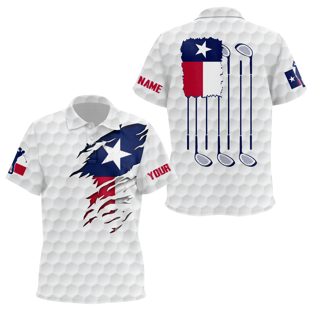 Retro Texas Flag White Golf Pattern Kids Polo Shirt Patriotic Golf Shirts For Kid Golf Gifts LDT0495