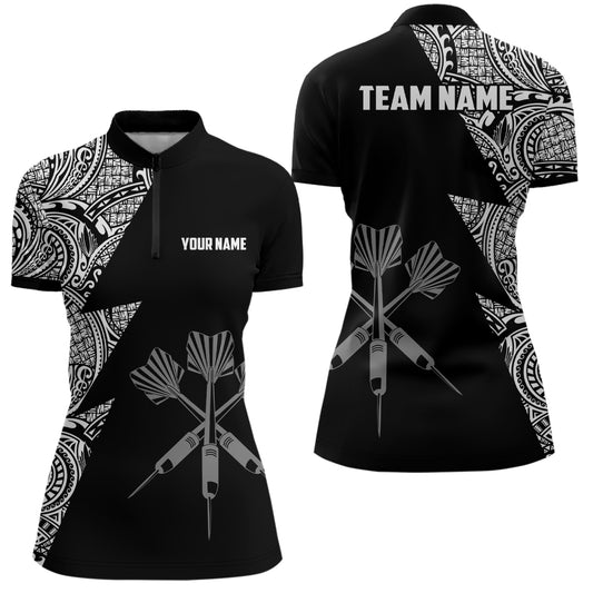 Lightning Tribal Black White Personalized Darts Quarter Zip Shirts Darts Jersey For Women LDT0820
