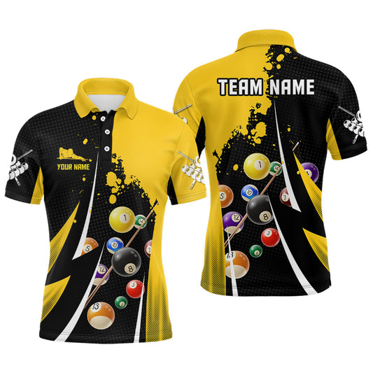 Personalized Billiard Balls 3D Print Black Yellow Billiard Player Polo Shirts For Men VHM0043