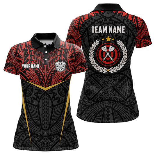 Personalized Red Yellow Tribal Pattern Darts Polo Shirt Custom Dart Jerseys For Women LDT0826
