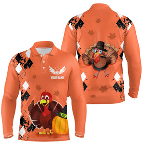 Turkey Bird Thanksgiving Golf Mens Polo Shirt Argyle Orange Custom Men Golf Tops Cool Golf Gifts LDT0839