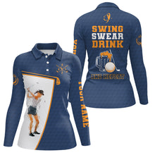 Load image into Gallery viewer, Swing Swear Drink And Repeat Navy Blue Golf Polo Shirts Custom Beer Golf Shirts For Women LDT0530