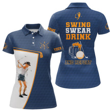 Load image into Gallery viewer, Swing Swear Drink And Repeat Navy Blue Golf Polo Shirts Custom Beer Golf Shirts For Women LDT0530