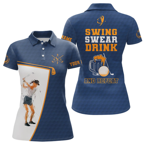 Swing Swear Drink And Repeat Navy Blue Golf Polo Shirts Custom Beer Golf Shirts For Women LDT0530