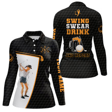 Load image into Gallery viewer, Swing Swear Drink And Repeat Black Womens Golf Polo Shirt Custom Beer Golf Shirts For Women LDT1052