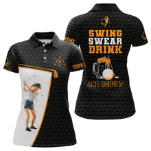 Load image into Gallery viewer, Swing Swear Drink And Repeat Black Womens Golf Polo Shirt Custom Beer Golf Shirts For Women LDT1052