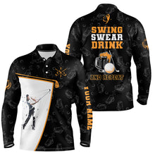 Load image into Gallery viewer, Swing Swear Drink And Repeat Black Mens Golf Polos Shirts Custom Beer Golf Shirts For Men Golf gifts LDT1053