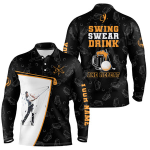 Swing Swear Drink And Repeat Black Mens Golf Polos Shirts Custom Beer Golf Shirts For Men Golf gifts LDT1053